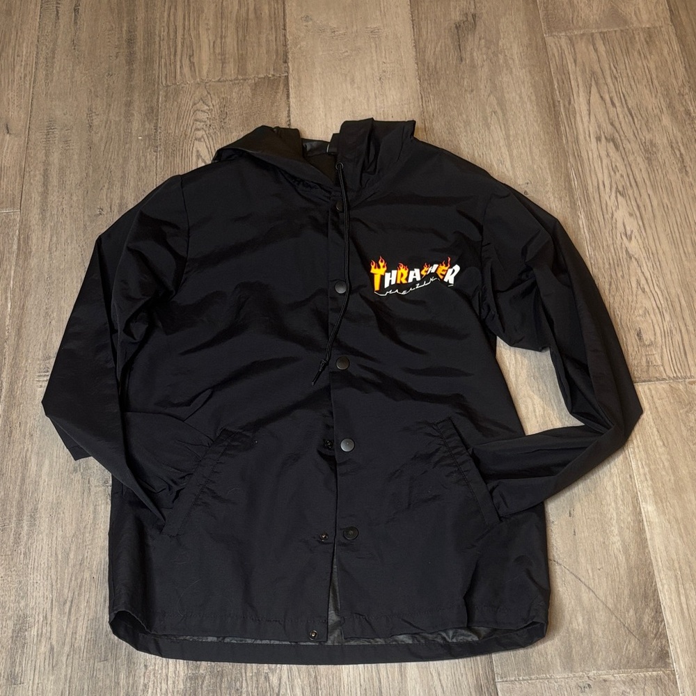 Thrasher Black Windbreaker with Logo